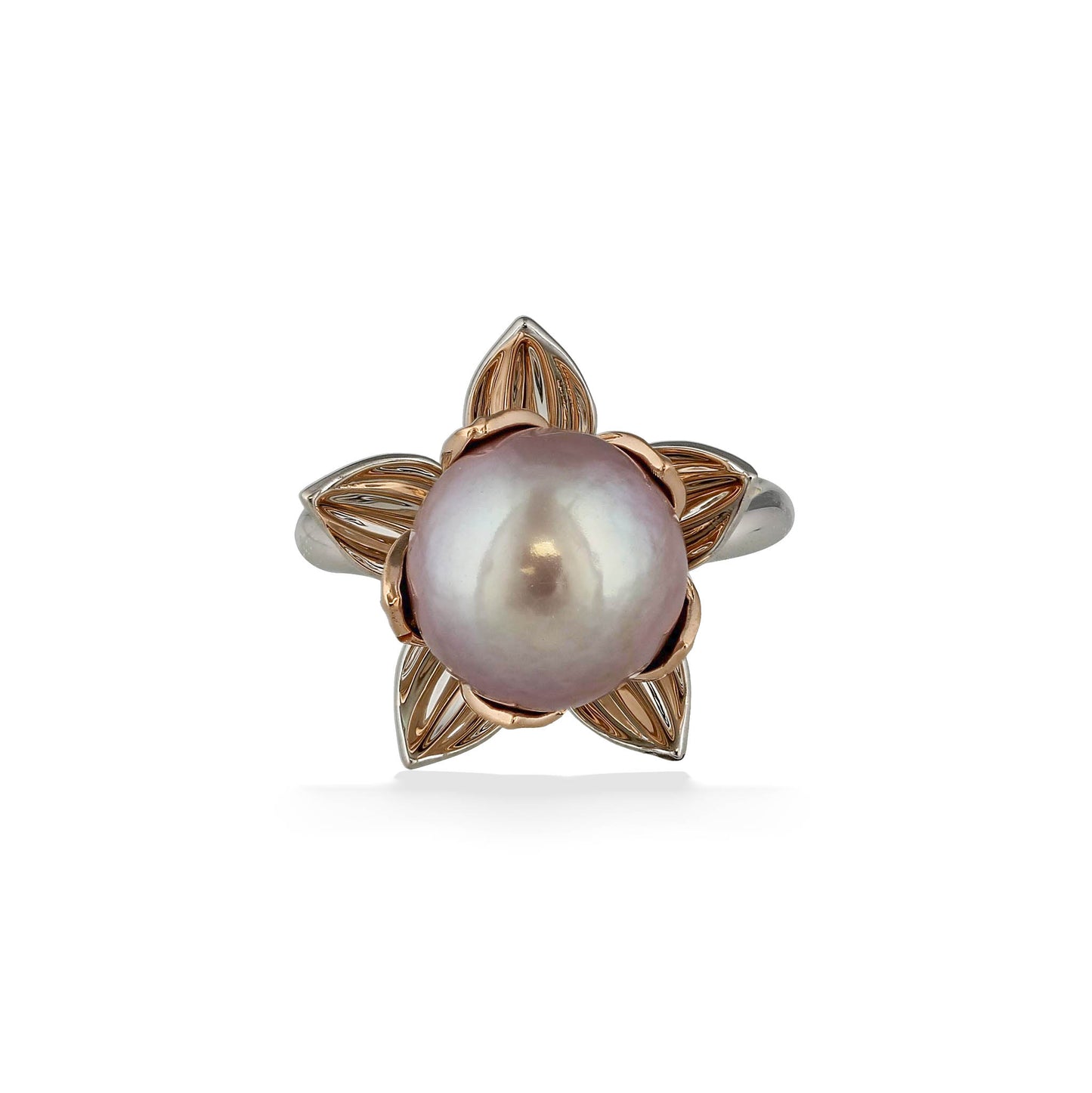 45051 - 14K Rose Gold and Sterling Silver  - Pink Freshwater Pearl Lotus Ring