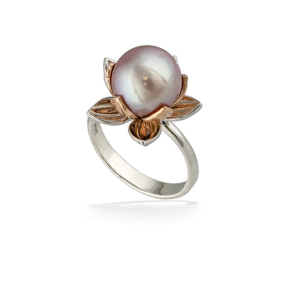 45051 - 14K Rose Gold and Sterling Silver  - Pink Freshwater Pearl Lotus Ring