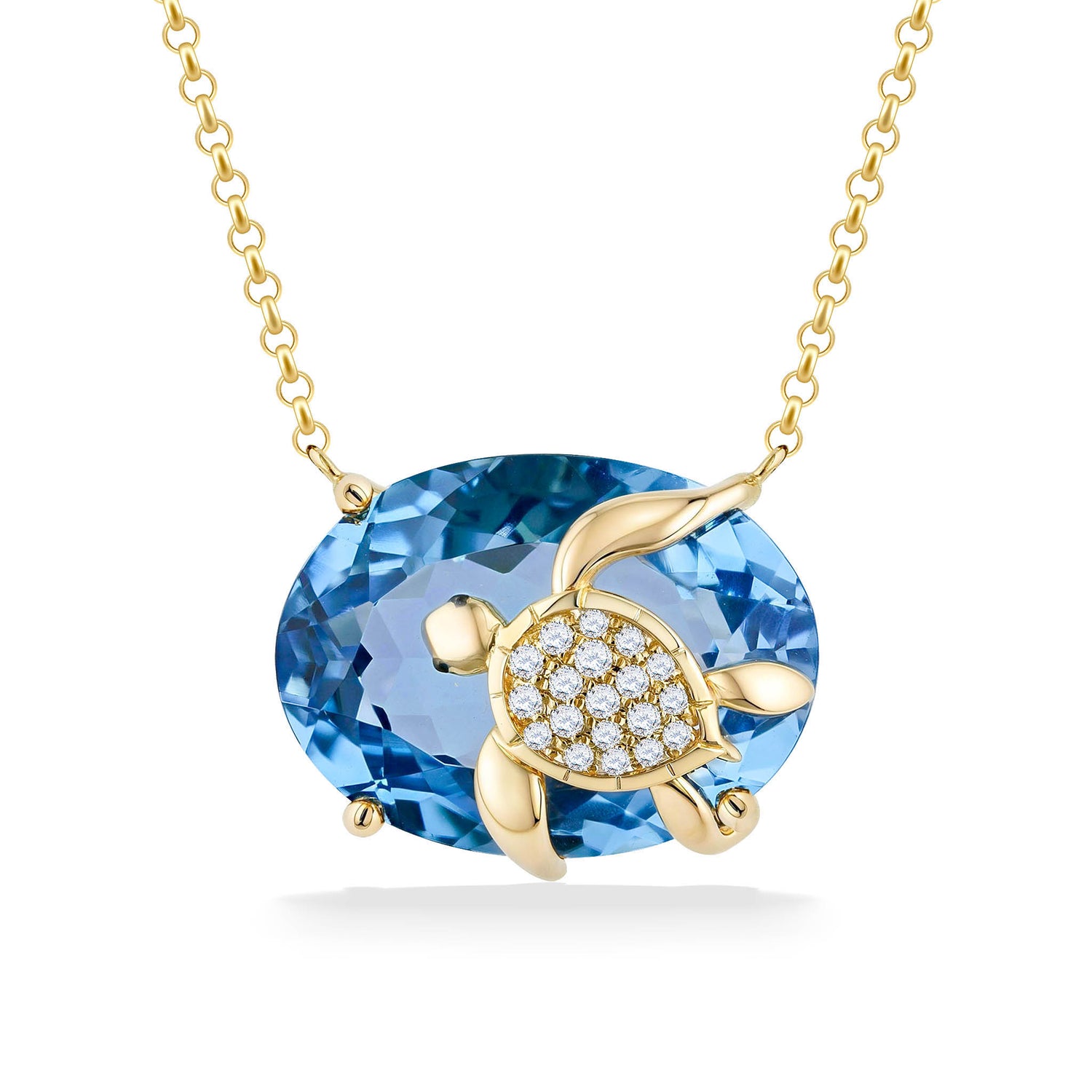 773775 - 14K Yellow Gold - Effy Blue Topaz and Diamond Turtle Necklace