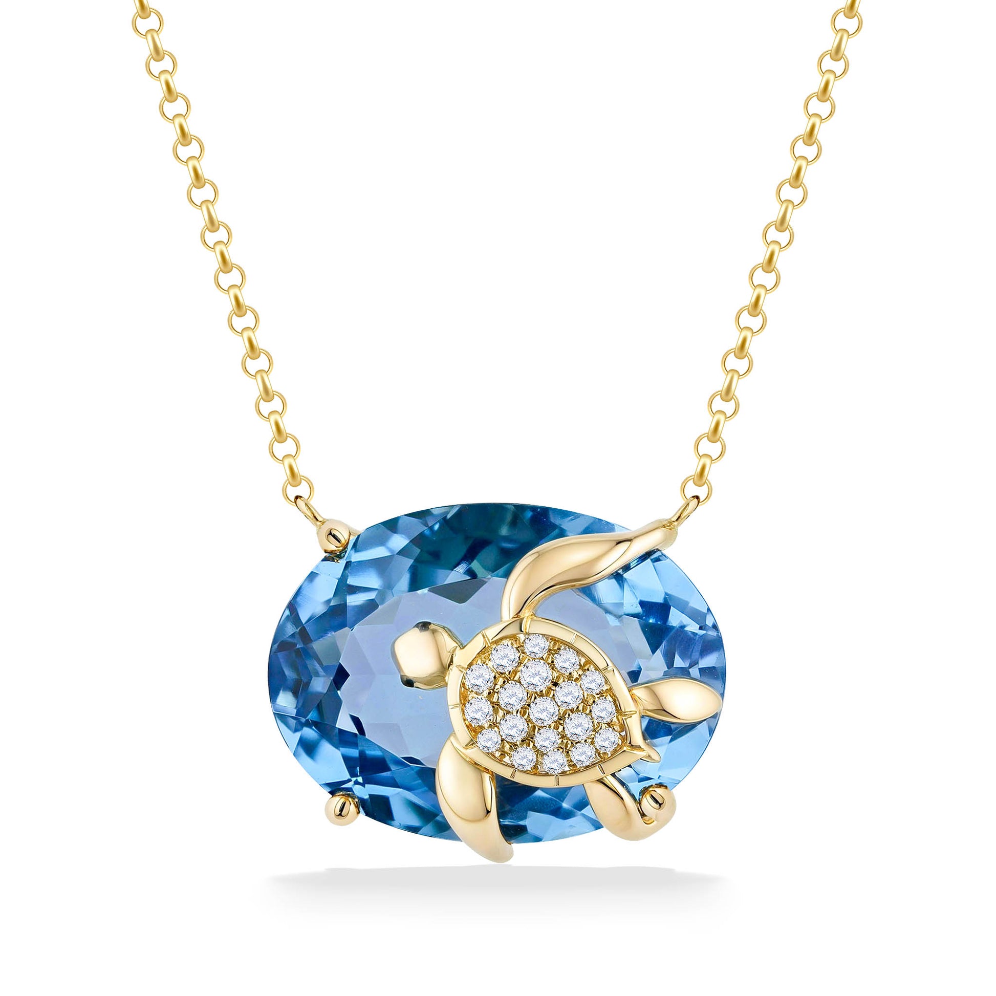 773775 - 14K Yellow Gold - Effy Blue Topaz and Diamond Turtle Necklace