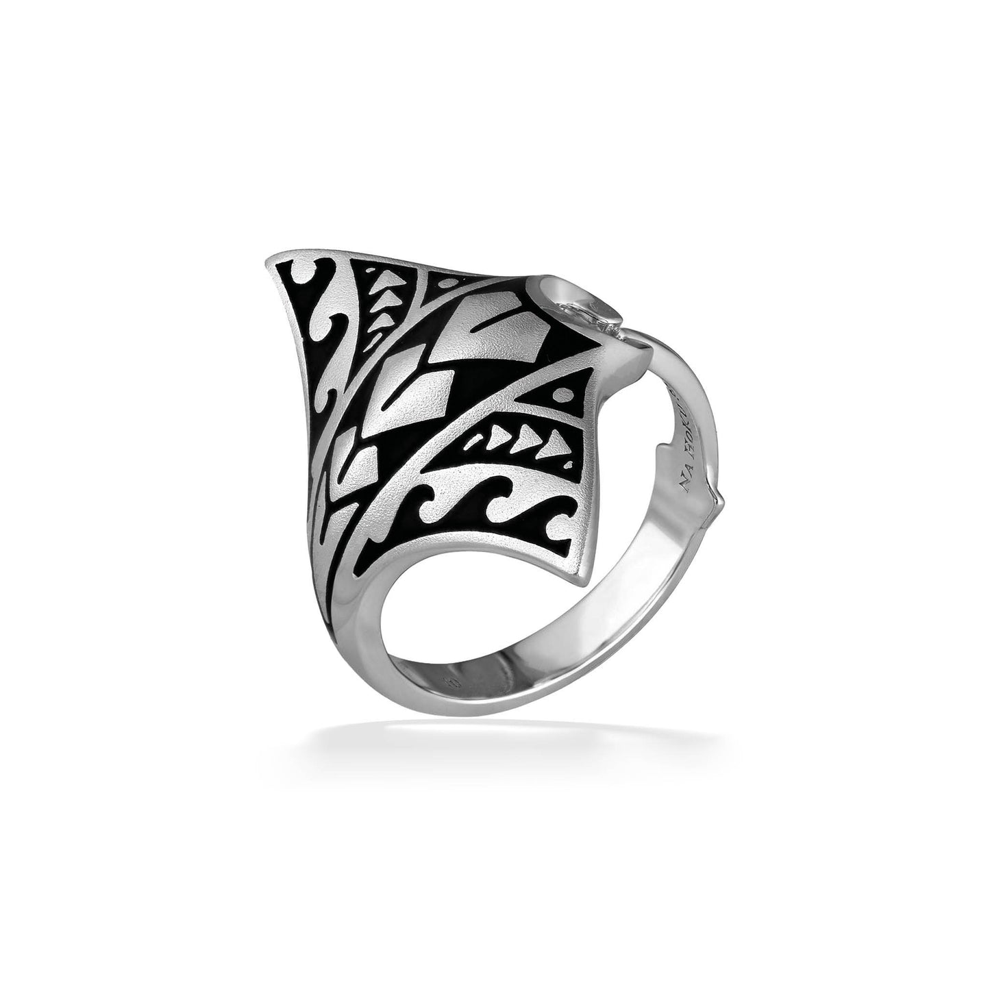 45070 - Sterling Silver - Tattoo Manta Ring, Size 10