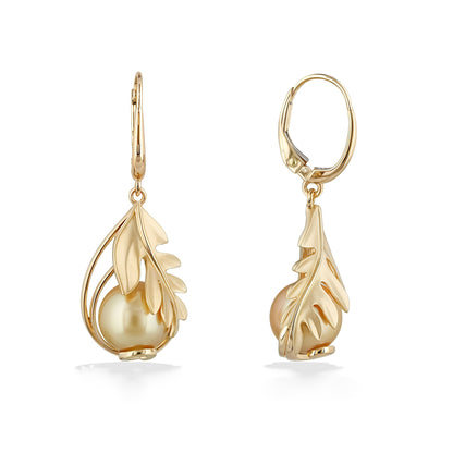 45075 - 14K Yellow Gold - Golden South Sea Pearl Ulu Leverback Earrings