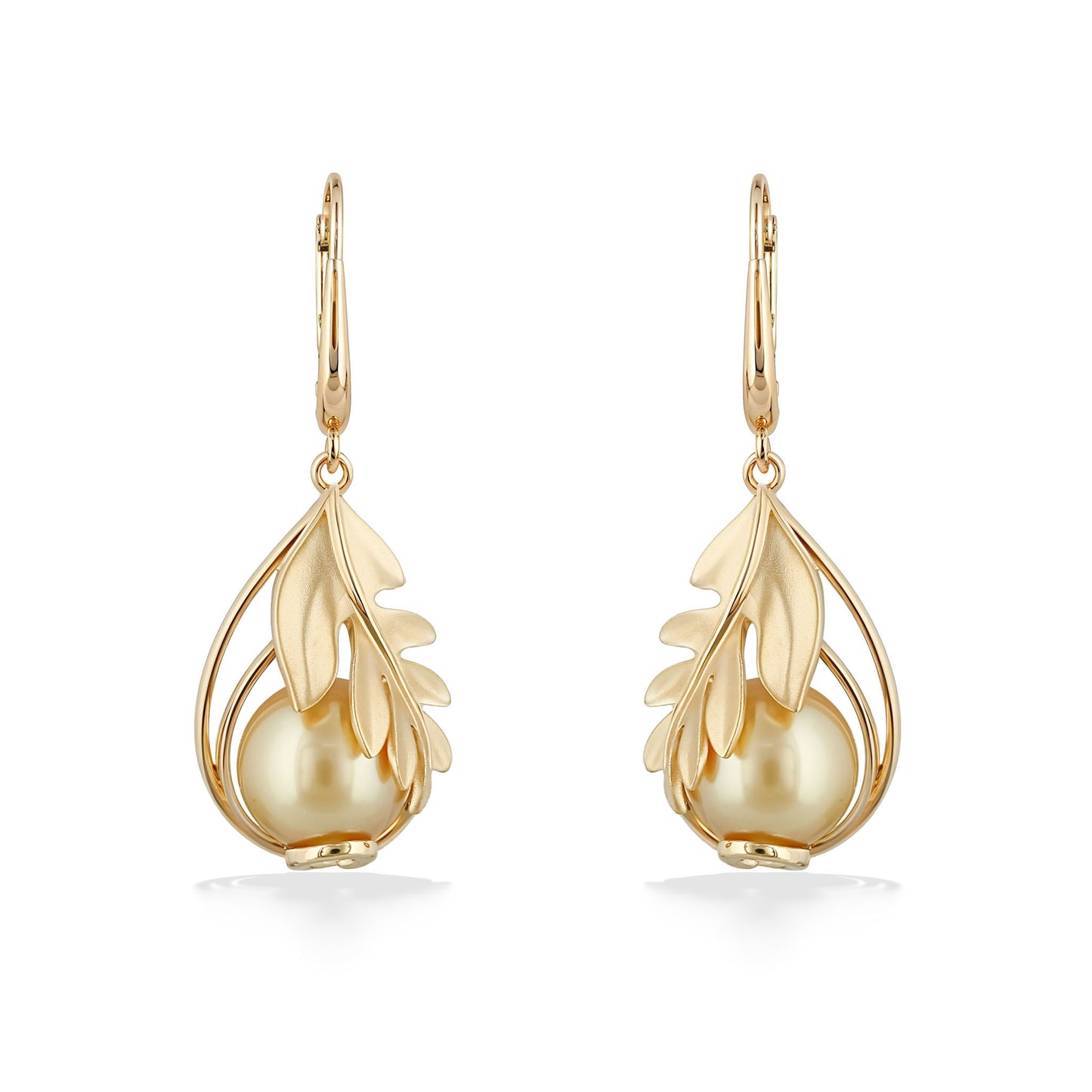 45075 - 14K Yellow Gold - Golden South Sea Pearl Ulu Leverback Earrings