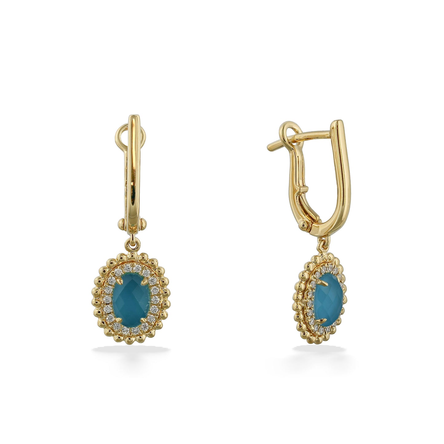 773785 - 18K Yellow Gold - Quartz and Turquoise Doublets Drop Earrings