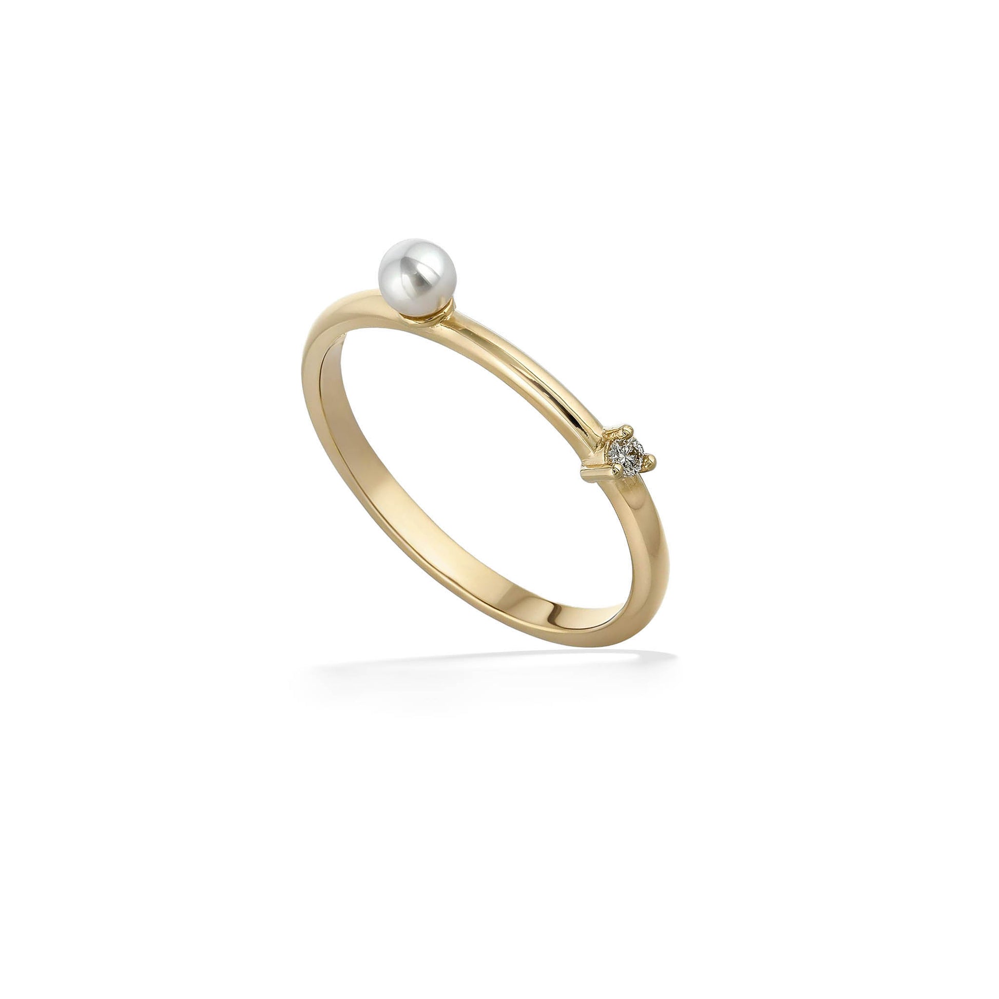 45081 - 14K Yellow Gold - Celestial White Akoya Pearl and Diamond Ring