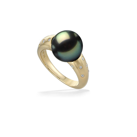 45092 - 14K Yellow Gold - Tahitian Pearl Classic Ring with Diamond Accents