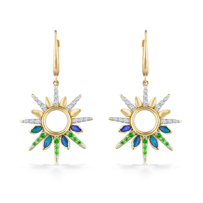 45056 - 14K Yellow Gold - Green Flash Sunset Leverback Earrings  with Opal Inlay, Tsavorites and Diamonds