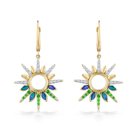 45056 - 14K Yellow Gold - Green Flash Sunset Leverback Earrings  with Opal Inlay, Tsavorites and Diamonds