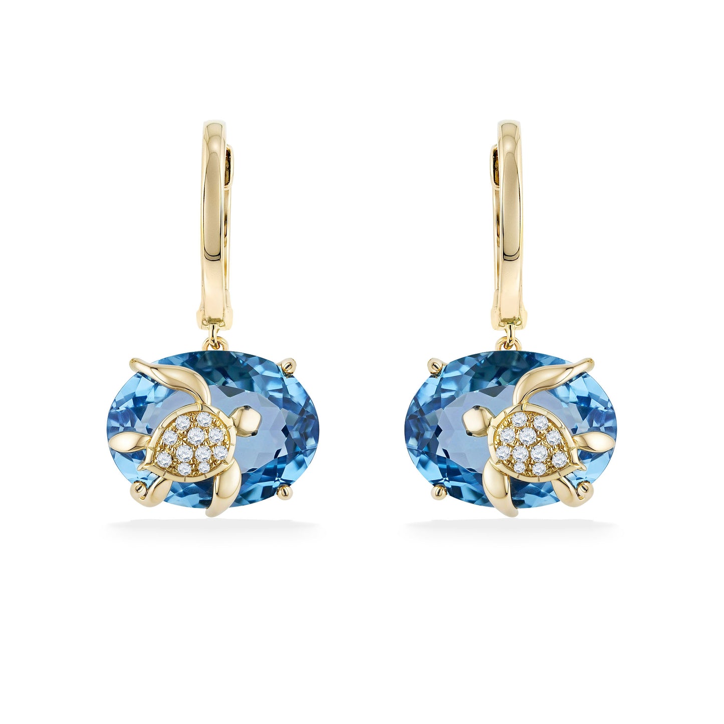 773828 - 14K Yellow Gold - Effy Blue Topaz and Diamond Turtle Hooplet Earrings