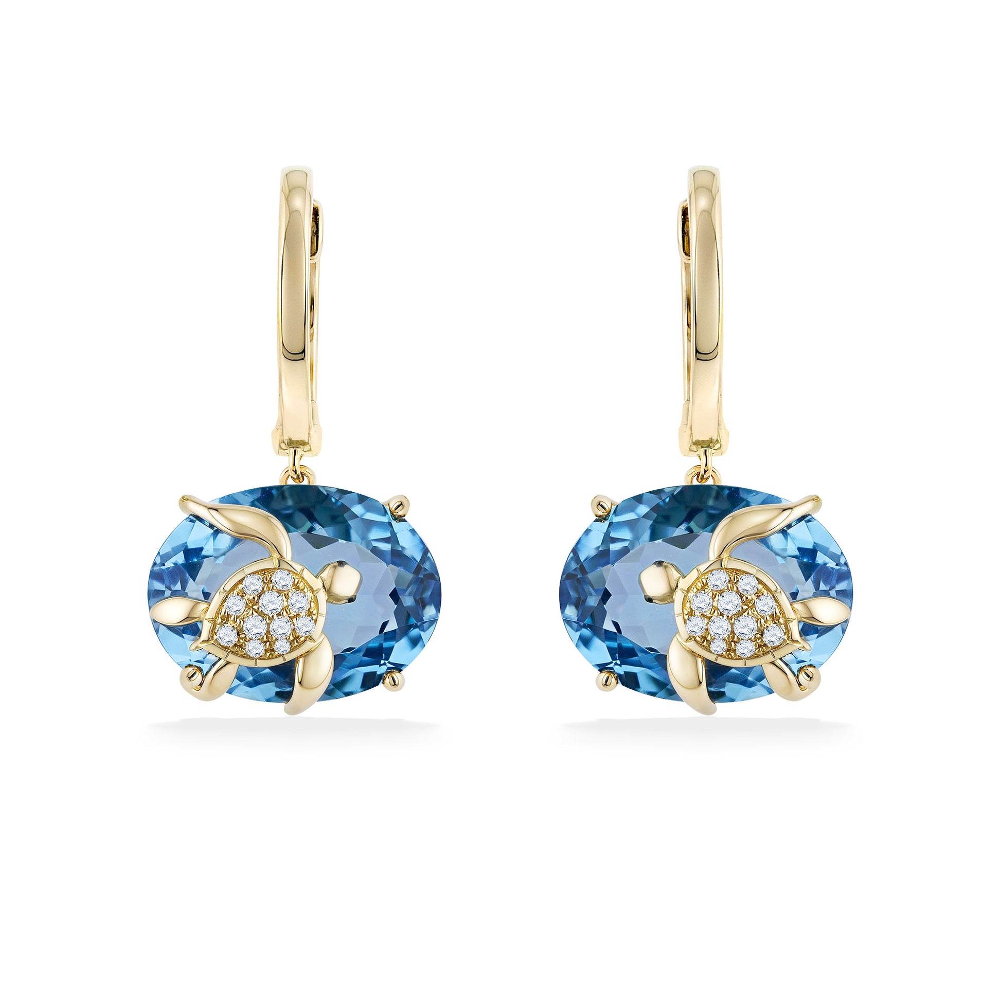 773828 - 14K Yellow Gold - Effy Blue Topaz and Diamond Turtle Hooplet Earrings