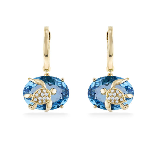 773828 - 14K Yellow Gold - Effy Blue Topaz and Diamond Turtle Hooplet Earrings