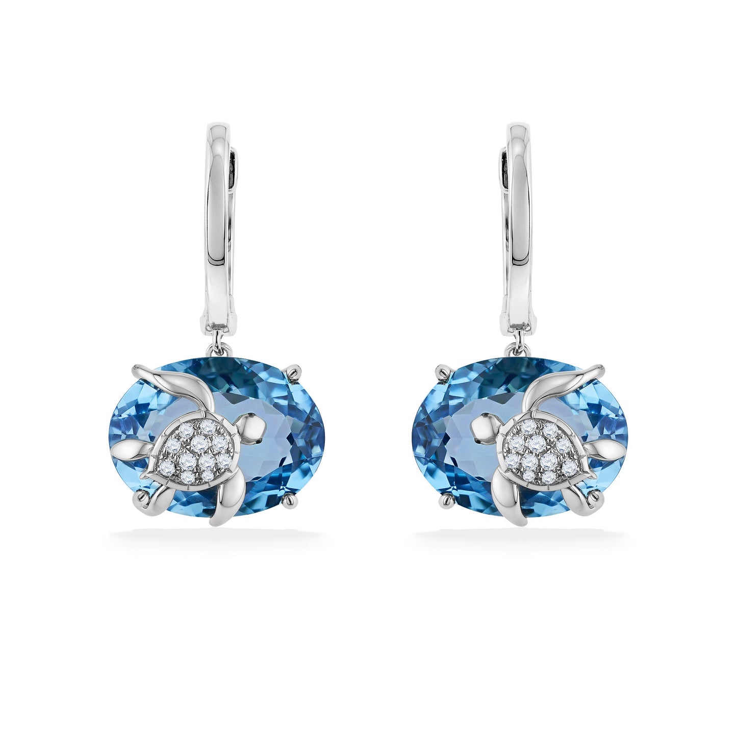 773829 - 14K White Gold - Effy Blue Topaz and Diamond Turtle Hooplet Earrings