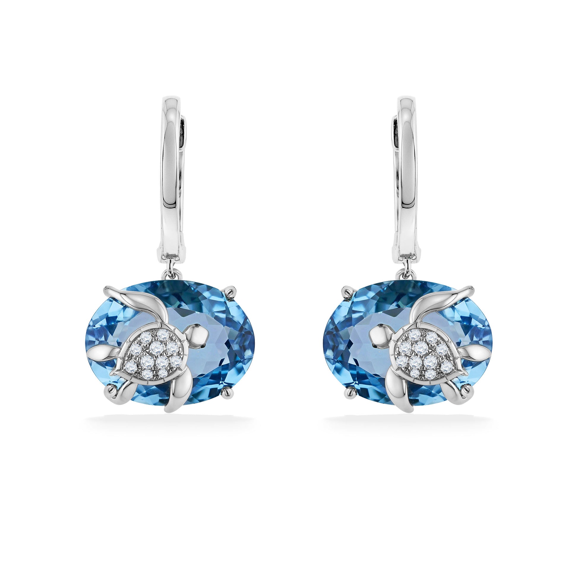 773829 - 14K White Gold - Effy Blue Topaz and Diamond Turtle Hooplet Earrings