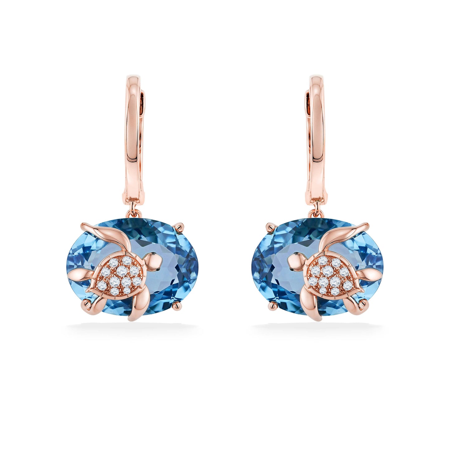 773830 - 14K Rose Gold - Effy Blue Topaz and Diamond Turtle Hooplet Earrings