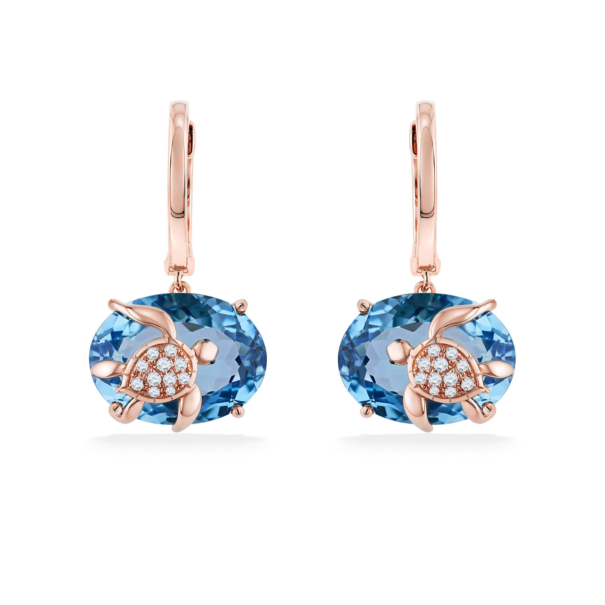 773830 - 14K Rose Gold - Effy Blue Topaz and Diamond Turtle Hooplet Earrings