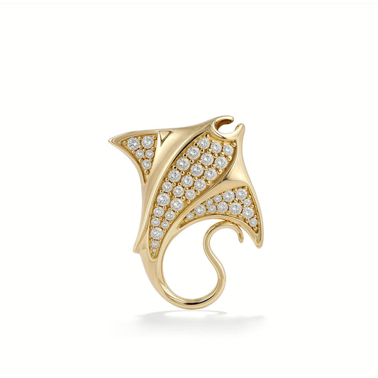 44832 - 14K Yellow Gold - Manta Ray Pendant with Pavé-Set Diamonds