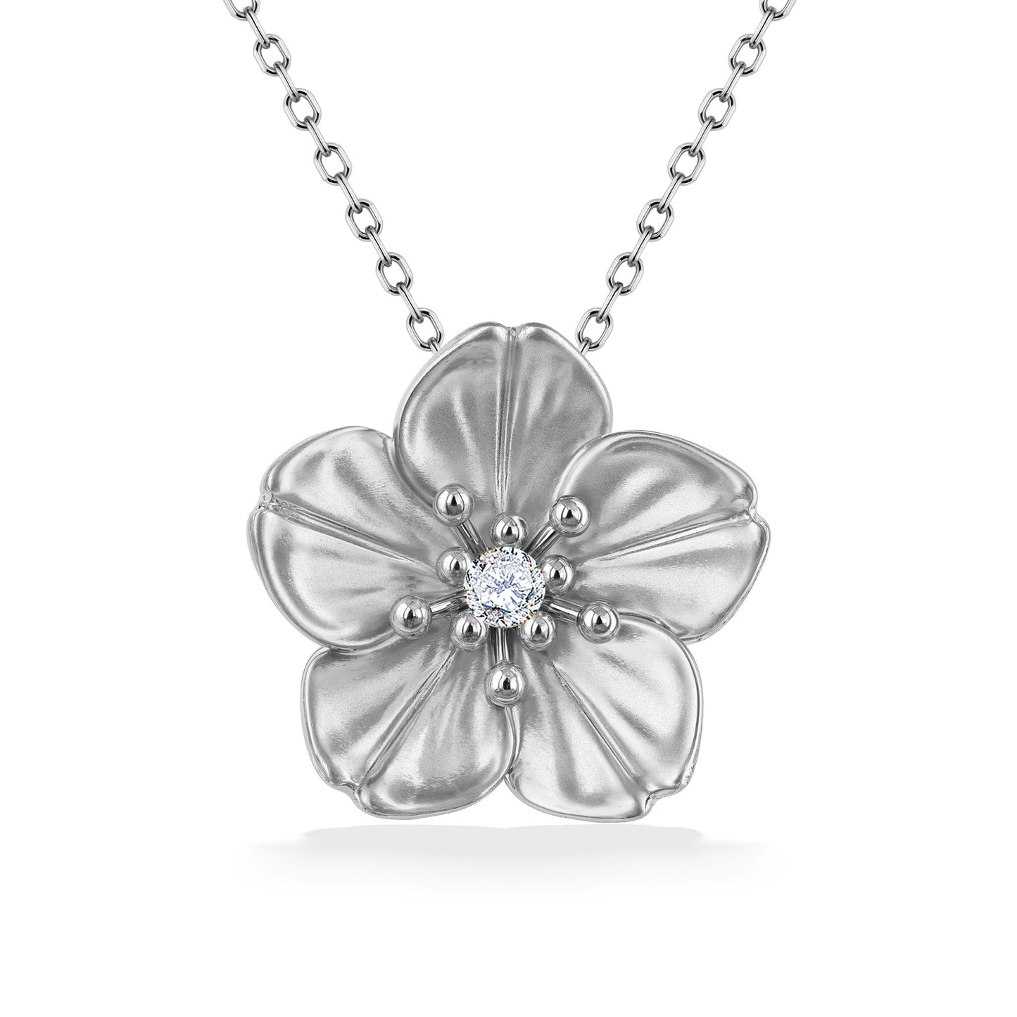 45163 - 14K White Gold - Cherry Blossom Pendant with Diamond