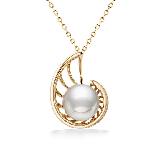 45174 - 14K Yellow Gold - White Akoya Pearl Nautilus Pendant