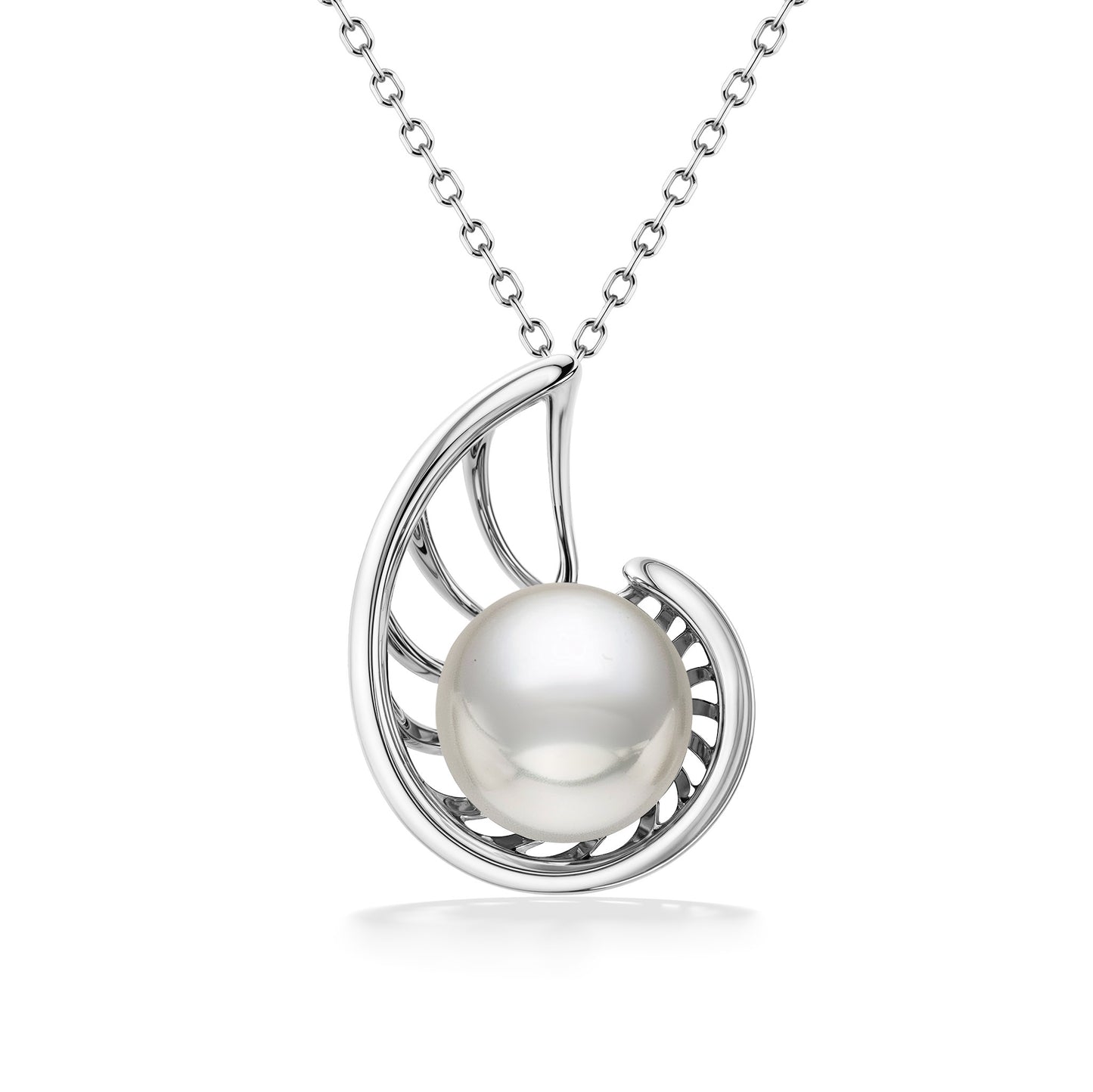 45175 - 14K White Gold - White Akoya Pearl Nautilus Pendant