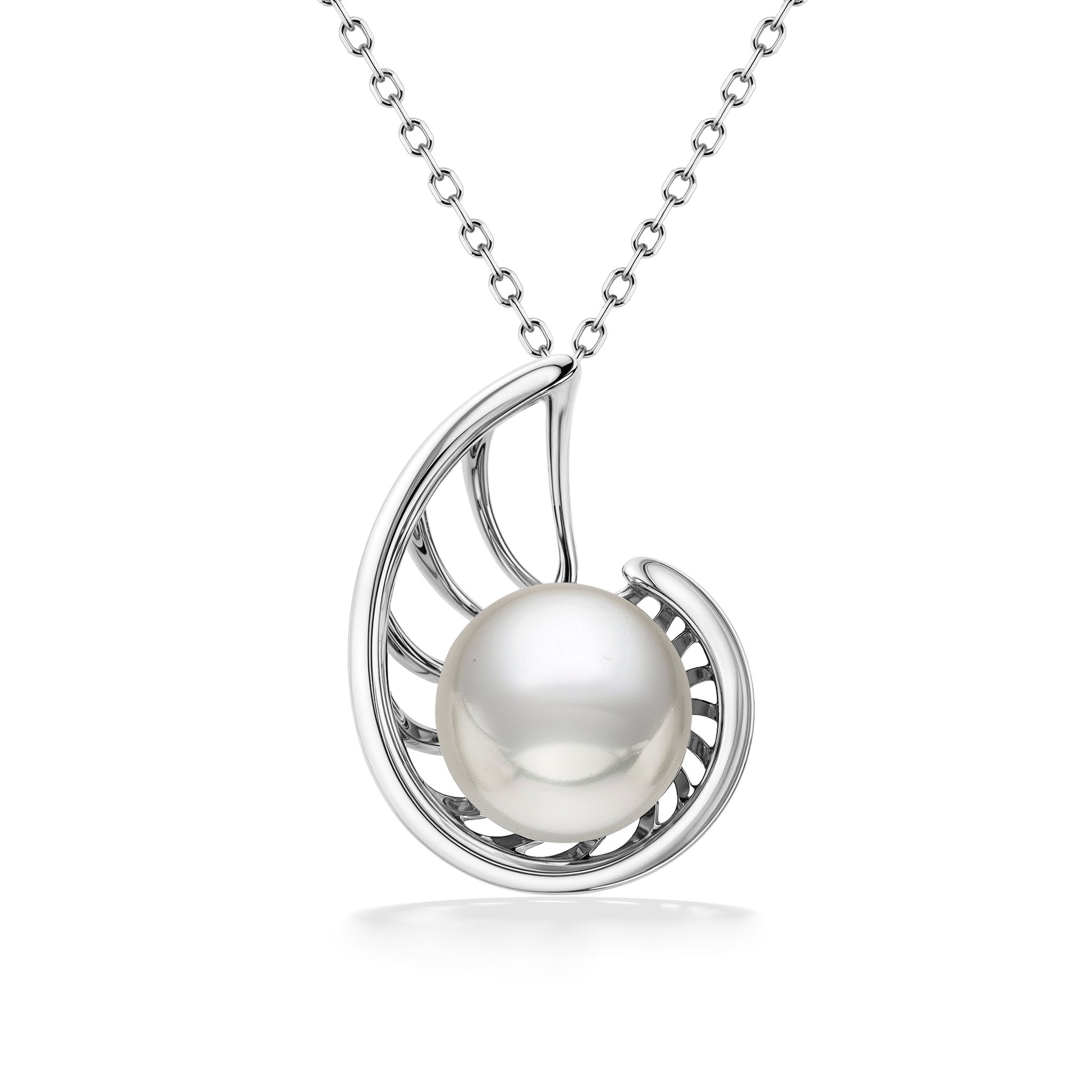 45175 - 14K White Gold - White Akoya Pearl Nautilus Pendant