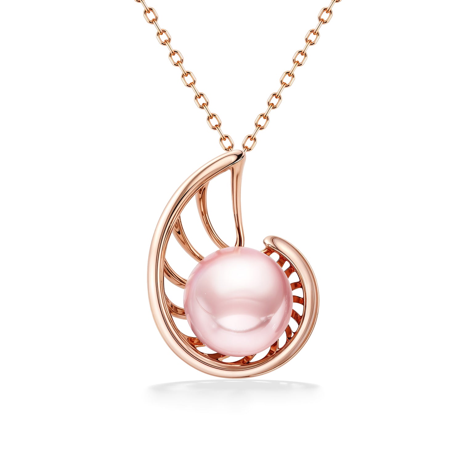 45177 - 14K Rose Gold - Pink Freshwater Pearl Nautilus Pendant