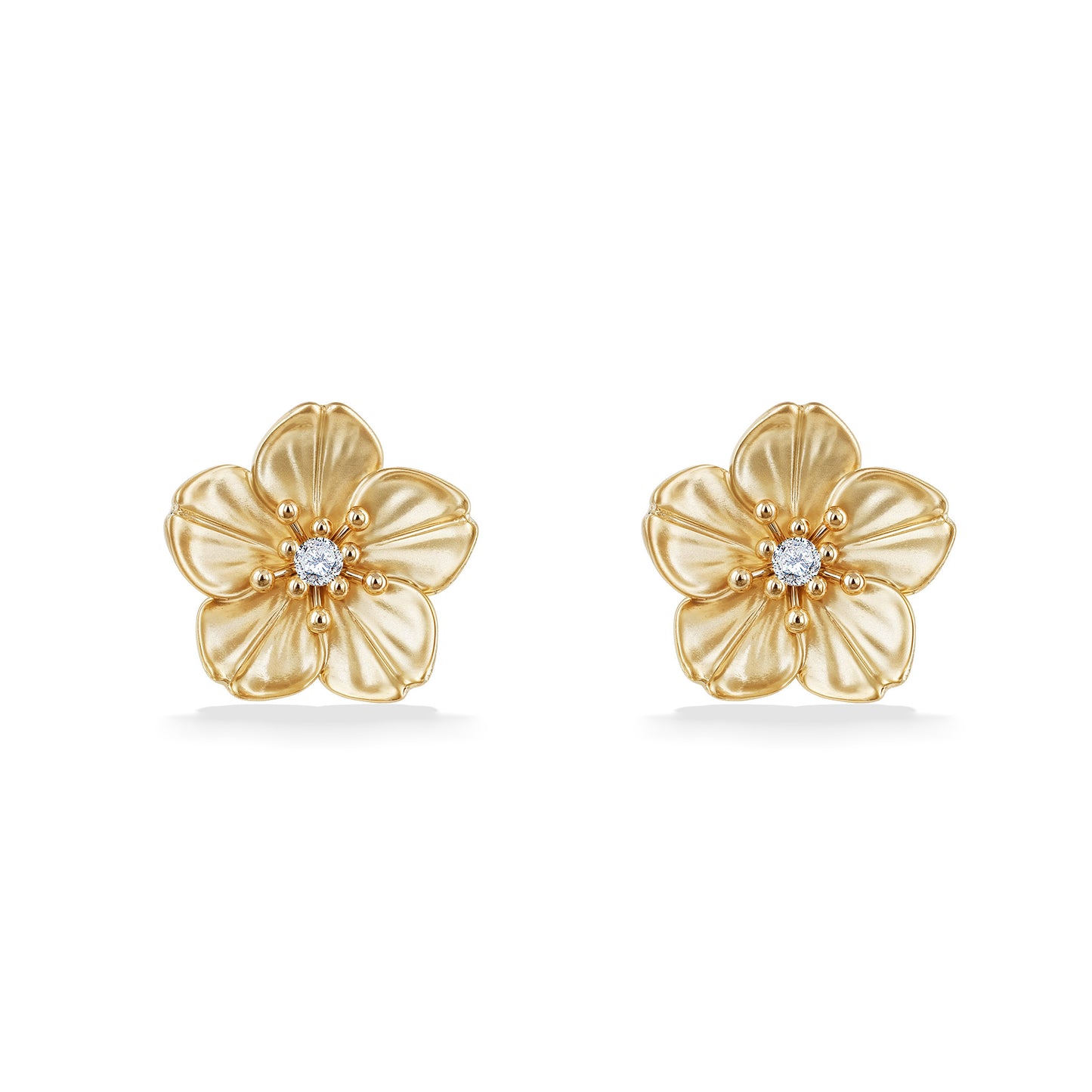 45180 - 14K Yellow Gold - Cherry Blossom Stud Earrings with Diamond