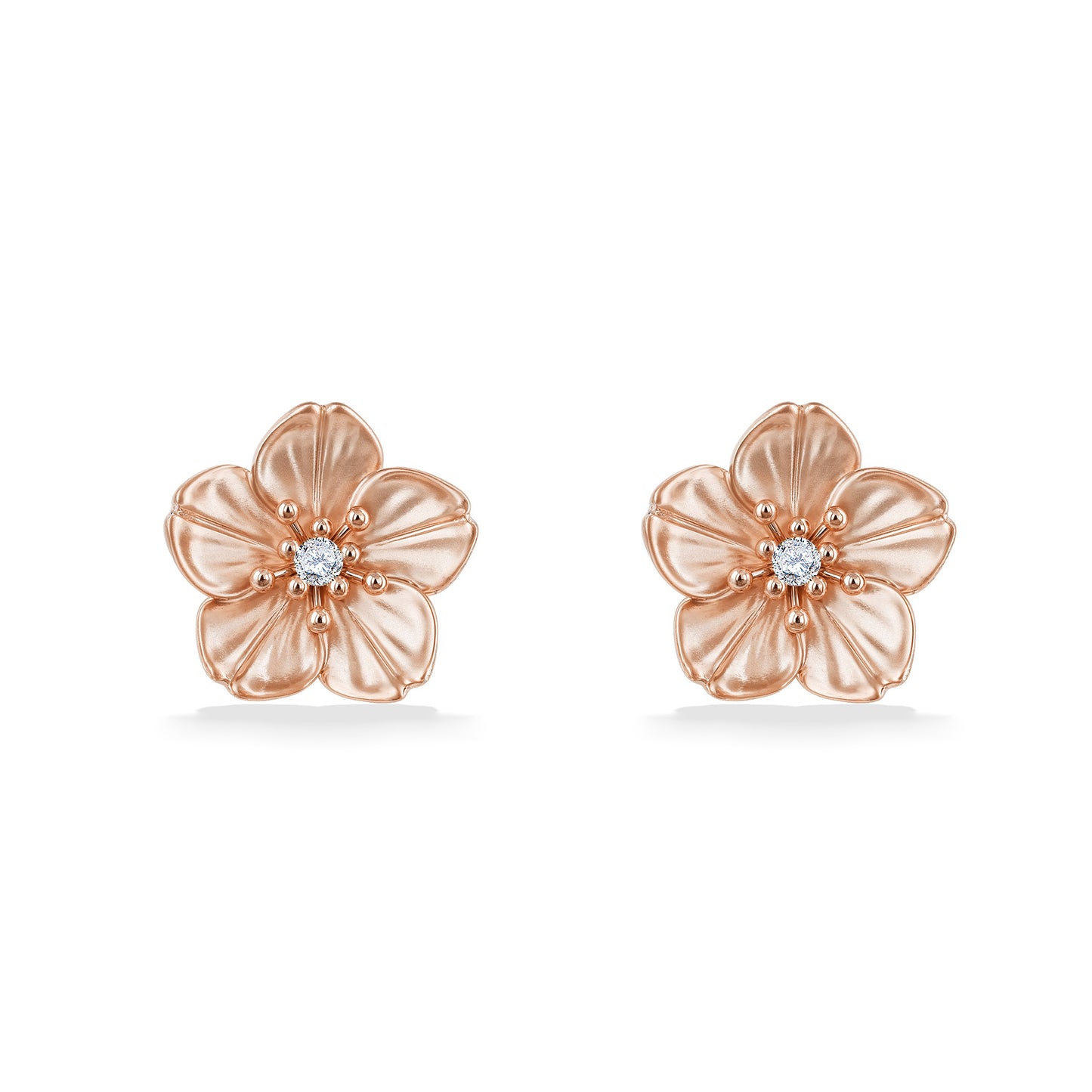 45182 - 14K Rose Gold - Cherry Blossom Stud Earrings with Diamond