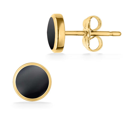 767591 - 14K Yellow Gold - Kabana Round Inlay Stud Earrings