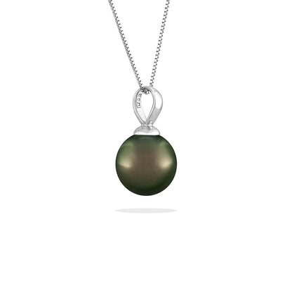 40498 - 14K White Gold - Tahitian Black Pearl Classic Pendant