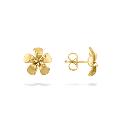 19747 - 14K Yellow Gold - Plumeria Stud Earrings