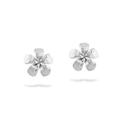 19748 - 14K White Gold - Plumeria Stud Earrings