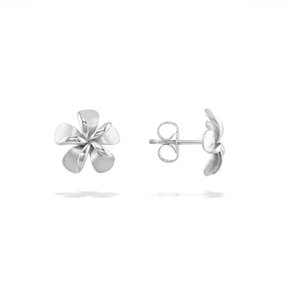 19748 - 14K White Gold - Plumeria Stud Earrings