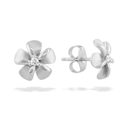 19909 - 14K White Gold - Plumeria Stud Earrings