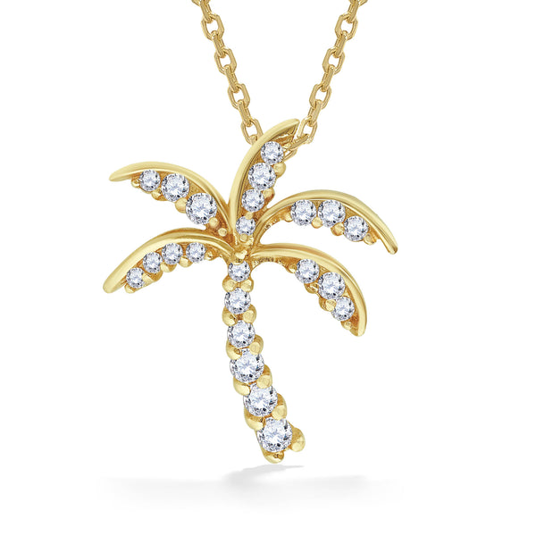 Diamond Tropical Palm Tree Pendant Necklace 14k White Gold 0.50ct - AD2004