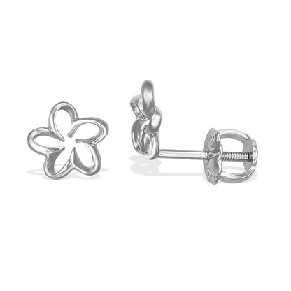 10126 - 14K White Gold - Na Keiki (Children's) Floating Plumeria Earrings