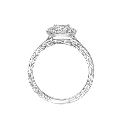 43189 - 14K White Gold - Maile Scroll Round Halo Ring