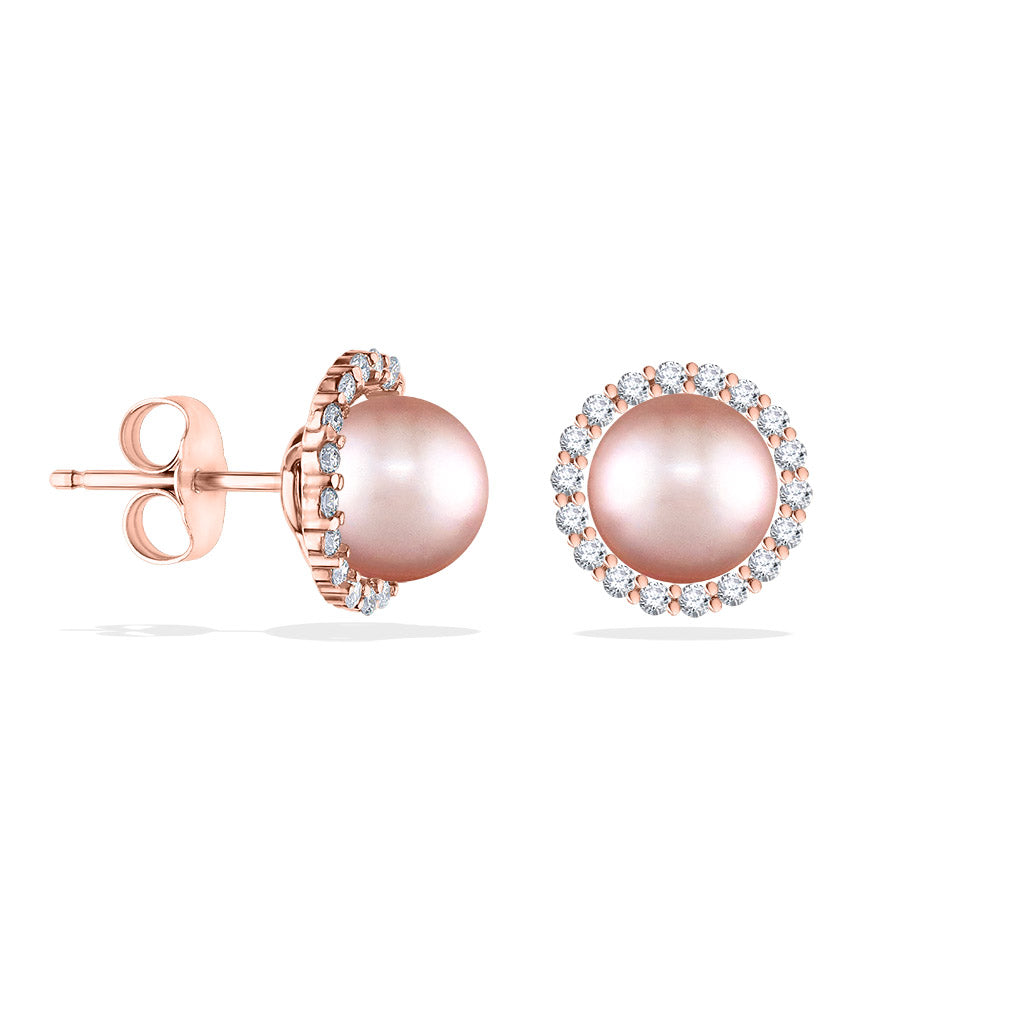 Pink Freshwater Pearl Halo Stud Earrings – Na Hoku