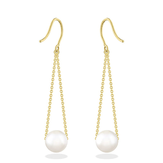 43725 - 14K Yellow Gold - White Akoya Pearl Slider Earrings