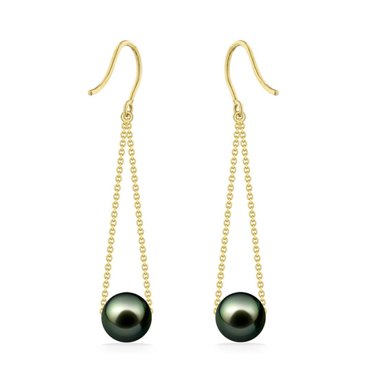 44184 - 14K Yellow Gold - Peacock Akoya Pearl Slider Earrings