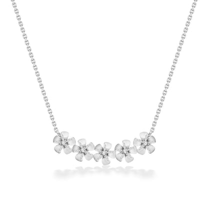 44286 - 14K White Gold - Five Plumeria Necklace