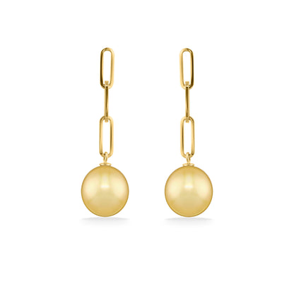 44354 - 14K Yellow Gold - Golden South Sea Pearl Paperclip Dangle Earrings