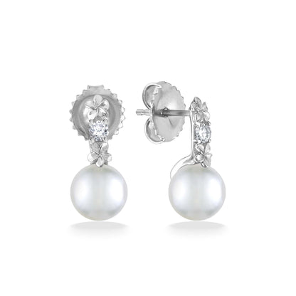 44375 - 14K White Gold - Pua Lei Earrings