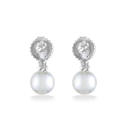 44375 - 14K White Gold - Pua Lei Earrings